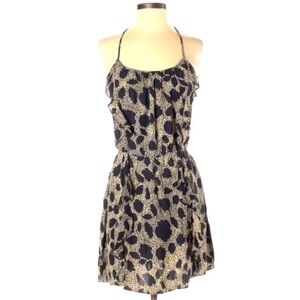 Parker size S black & ivory 100% silk racer back sleeveless short ruffle dress